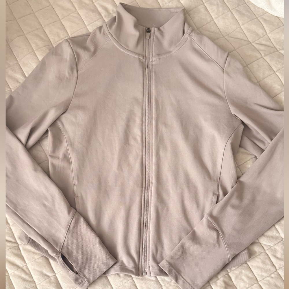 Women's Light Gray Nude Fitted Athletic Jacket